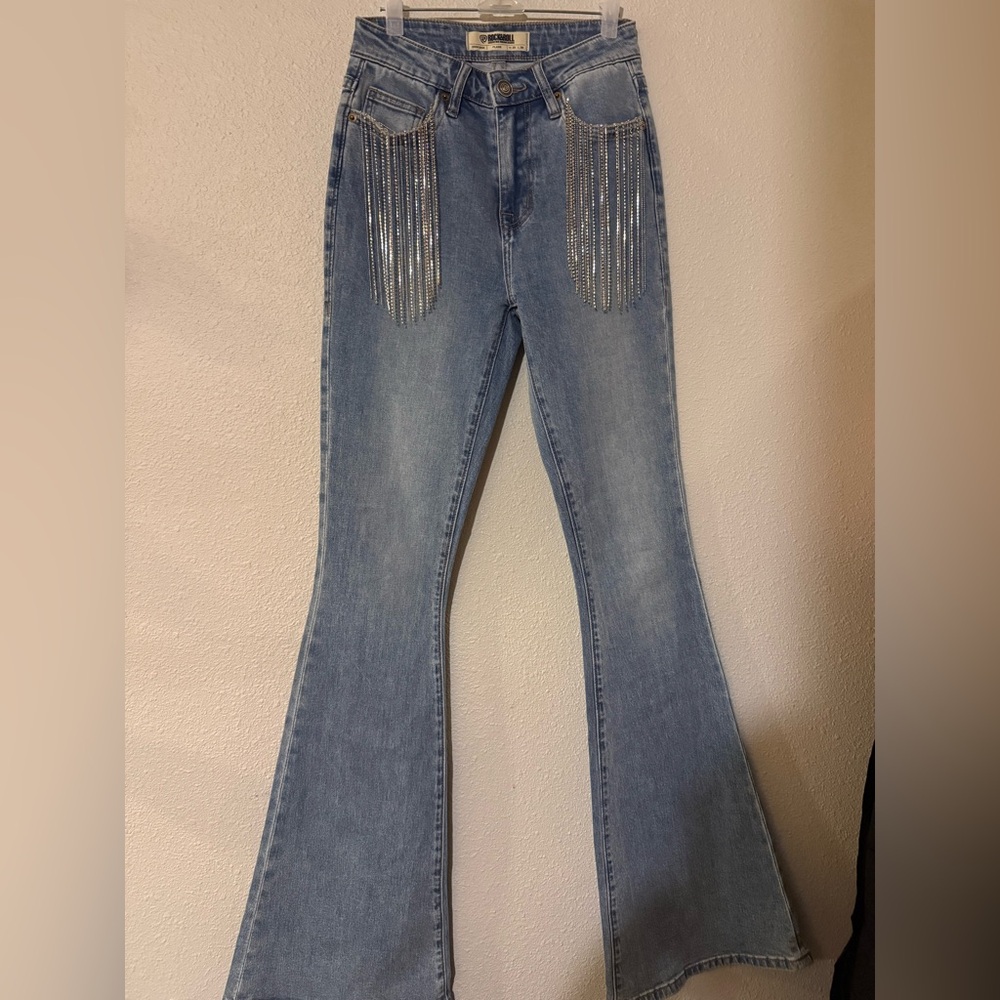 ROCK & ROLL DENIM POCKET FRINGE HIGH RISE FLARE 25 - Picture 4 of 7